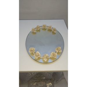 DRESSER TABLE TOP OVAL MIRROR WITH FLOWERS